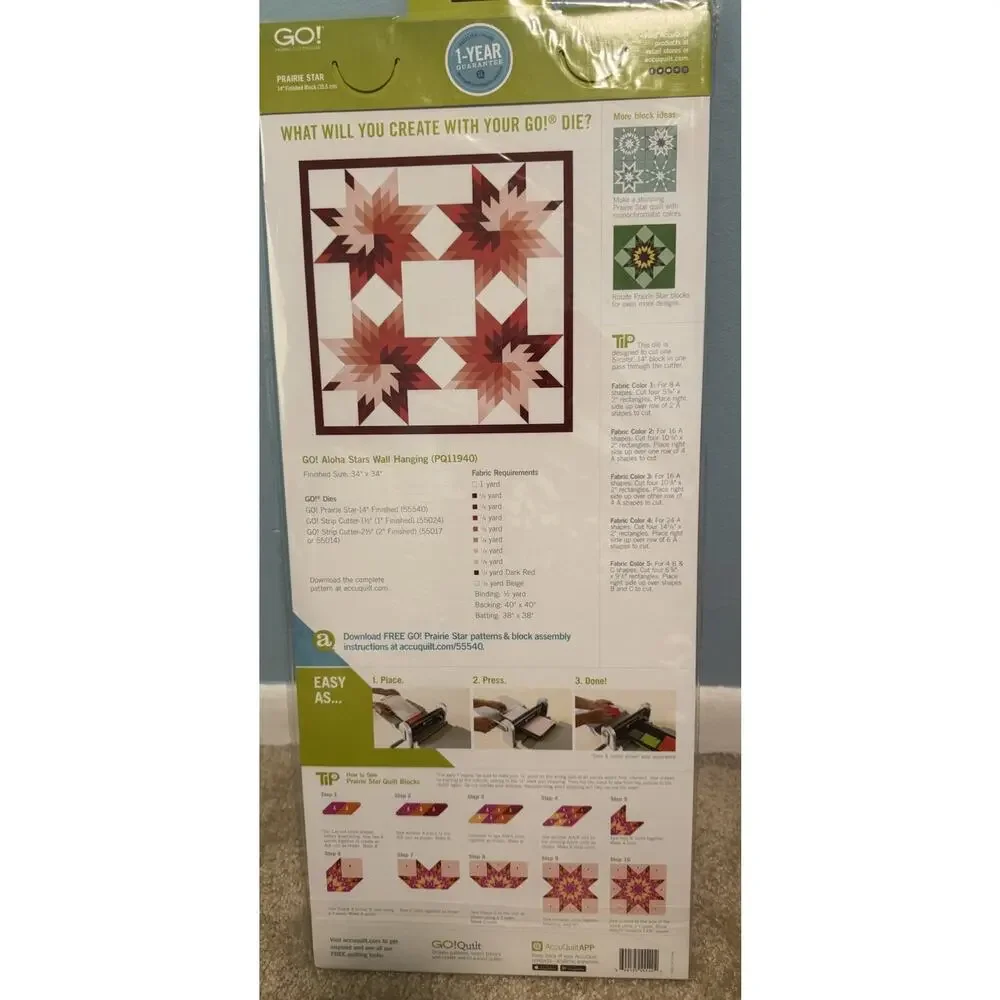 AccuQuilt GO! Prairie Star 14” Finished Block Die #55540 NEW Quilting BOB
